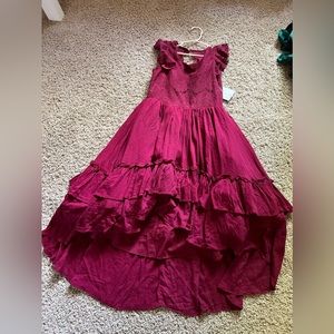 Joyfolie Girls Burgundy Ruffled Lace Formal Dress